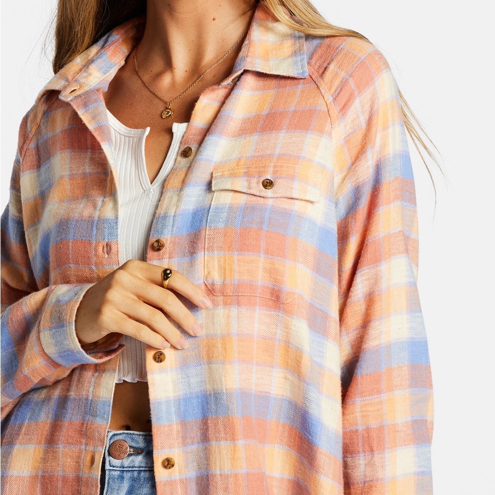 Billabong - Women's Best Time Long Sleeve Button-Up Flannel Shirt - Rose Dawn